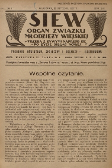 Siew : organ Związku Młodzieży Wiejskiej : tygodnik oświatowy, społeczny i rolniczy ilustrowany. R. 14, 1927, nr 4