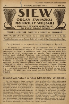 Siew : organ Związku Młodzieży Wiejskiej : tygodnik oświatowy, społeczny i rolniczy ilustrowany. R. 14, 1927, nr 8