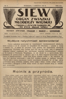 Siew : organ Związku Młodzieży Wiejskiej : tygodnik oświatowy, społeczny i rolniczy ilustrowany. R. 14, 1927, nr 14