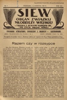 Siew : organ Związku Młodzieży Wiejskiej : tygodnik oświatowy, społeczny i rolniczy ilustrowany. R. 14, 1927, nr 17