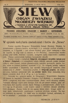 Siew : organ Związku Młodzieży Wiejskiej : tygodnik oświatowy, społeczny i rolniczy ilustrowany. R. 14, 1927, nr 20