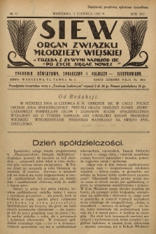 Siew : organ Związku Młodzieży Wiejskiej : tygodnik oświatowy, społeczny i rolniczy ilustrowany. R. 14, 1927, nr 23