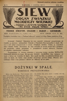 Siew : organ Związku Młodzieży Wiejskiej : tygodnik oświatowy, społeczny i rolniczy ilustrowany. R. 14, 1927, nr 34