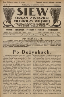 Siew : organ Związku Młodzieży Wiejskiej : tygodnik oświatowy, społeczny i rolniczy ilustrowany. R. 14, 1927, nr 36/37
