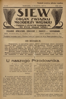 Siew : organ Związku Młodzieży Wiejskiej : tygodnik oświatowy, społeczny i rolniczy ilustrowany. R. 14, 1927, nr 38