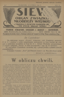 Siew : organ Związku Młodzieży Wiejskiej : tygodnik oświatowy, społeczny i rolniczy ilustrowany. R. 15, 1928, nr 7