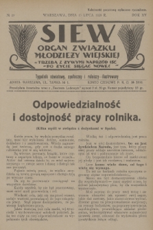 Siew : organ Związku Młodzieży Wiejskiej : tygodnik oświatowy, społeczny i rolniczy ilustrowany. R. 15, 1928, nr 29