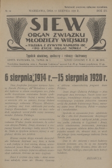 Siew : organ Związku Młodzieży Wiejskiej : tygodnik oświatowy, społeczny i rolniczy ilustrowany. R. 15, 1928, nr 34