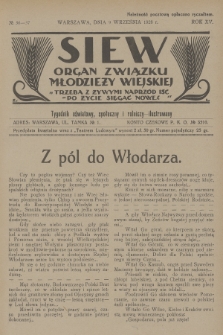 Siew : organ Związku Młodzieży Wiejskiej : tygodnik oświatowy, społeczny i rolniczy ilustrowany. R. 15, 1928, nr 36/37