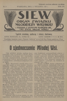 Siew : organ Związku Młodzieży Wiejskiej : tygodnik oświatowy, społeczny i rolniczy ilustrowany. R. 15, 1928, nr 39