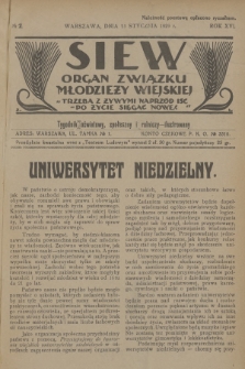 Siew : organ Związku Młodzieży Wiejskiej : tygodnik oświatowy, społeczny i rolniczy ilustrowany. R. 16, 1929, nr 2