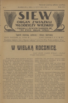 Siew : organ Związku Młodzieży Wiejskiej : tygodnik oświatowy, społeczny i rolniczy ilustrowany. R. 16, 1929, nr 3