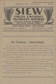 Siew : organ Związku Młodzieży Wiejskiej : tygodnik oświatowy, społeczny i rolniczy ilustrowany. R. 16, 1929, nr 8