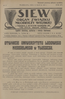 Siew : organ Związku Młodzieży Wiejskiej : tygodnik oświatowy, społeczny i rolniczy ilustrowany. R. 16, 1929, nr 10