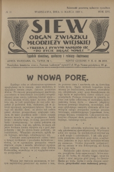 Siew : organ Związku Młodzieży Wiejskiej : tygodnik oświatowy, społeczny i rolniczy ilustrowany. R. 16, 1929, nr 12