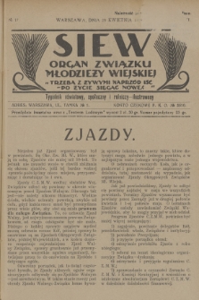 Siew : organ Związku Młodzieży Wiejskiej : tygodnik oświatowy, społeczny i rolniczy ilustrowany. R. 16, 1929, nr 17