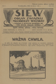 Siew : organ Związku Młodzieży Wiejskiej : tygodnik oświatowy, społeczny i rolniczy ilustrowany. R. 16, 1929, nr 19