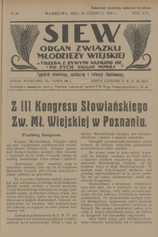 Siew : organ Związku Młodzieży Wiejskiej : tygodnik oświatowy, społeczny i rolniczy ilustrowany. R. 16, 1929, nr 26