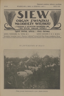 Siew : organ Związku Młodzieży Wiejskiej : tygodnik oświatowy, społeczny i rolniczy ilustrowany. R. 16, 1929, nr 33