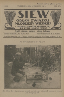 Siew : organ Związku Młodzieży Wiejskiej : tygodnik oświatowy, społeczny i rolniczy ilustrowany. R. 16, 1929, nr 35