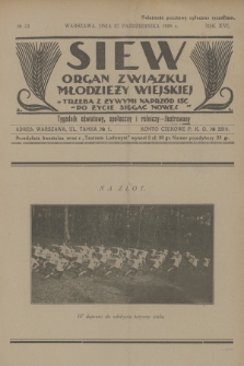 Siew : organ Związku Młodzieży Wiejskiej : tygodnik oświatowy, społeczny i rolniczy ilustrowany. R. 16, 1929, nr 43