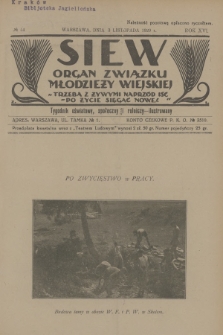Siew : organ Związku Młodzieży Wiejskiej : tygodnik oświatowy, społeczny i rolniczy ilustrowany. R. 16, 1929, nr 44