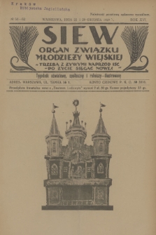 Siew : organ Związku Młodzieży Wiejskiej : tygodnik oświatowy, społeczny i rolniczy ilustrowany. R. 16, 1929, nr 51/52