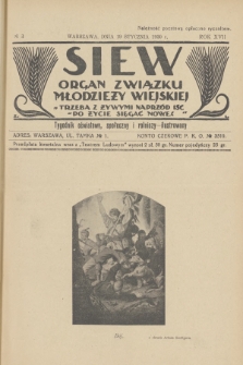 Siew : organ Związku Młodzieży Wiejskiej : tygodnik oświatowy, społeczny i rolniczy ilustrowany. R. 17, 1930, nr 3