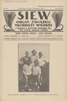 Siew : organ Związku Młodzieży Wiejskiej : tygodnik oświatowy, społeczny i rolniczy ilustrowany. R. 17, 1930, nr 23