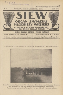 Siew : organ Związku Młodzieży Wiejskiej : tygodnik oświatowy, społeczny i rolniczy ilustrowany. R. 17, 1930, nr 43