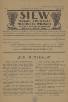 Siew : organ Związku Młodzieży Wiejskiej : tygodnik wychowawczy, społeczny, kulturalno-oświatowy, rolniczy, spółdzielczy i samorządowy ilustrowany. R. 18, 1931, nr 27