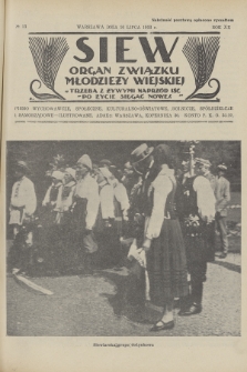 Siew : organ Związku Młodzieży Wiejskiej : pismo wychowawcze, społeczne, kulturalno-oświatowe, rolnicze, spółdzielcze i samorządowe ilustrowane. R. 20, 1933, nr 13