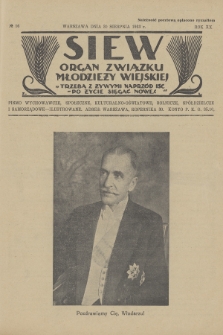 Siew : organ Związku Młodzieży Wiejskiej : pismo wychowawcze, społeczne, kulturalno-oświatowe, rolnicze, spółdzielcze i samorządowe ilustrowane. R. 20, 1933, nr 16