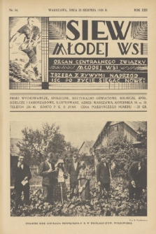 Siew Młodej Wsi : organ Centralnego Związku Młodej Wsi : pismo wychowawcze, społeczne, kulturalno-oświatowe, rolnicze, spółdzielcze i samorządowe, ilustrowane. R. 22, 1935, nr 34