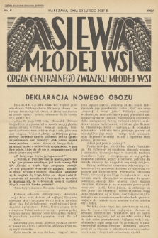 Siew Młodej Wsi : organ Centralnego Związku Młodej Wsi. R. 24, 1937, nr 9