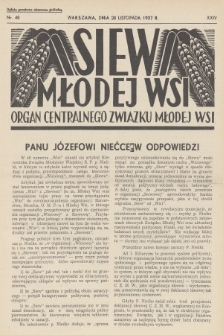 Siew Młodej Wsi : organ Centralnego Związku Młodej Wsi. R. 24, 1937, nr 48