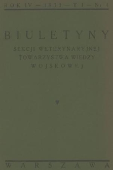 Biuletyny Sekcji Weterynaryjnej Towarzystwa Wiedzy Wojskowej. R. 4, T. 1, 1933, nr 4