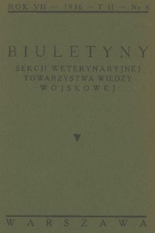 Biuletyny Sekcji Weterynaryjnej Towarzystwa Wiedzy Wojskowej. R. 7, T. 2, 1936, nr 6