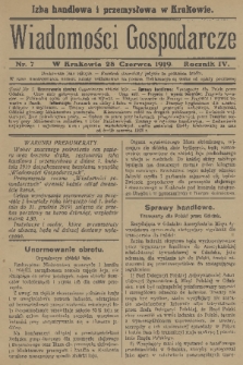 Wiadomości Gospodarcze. R. 4, 1919, nr 7