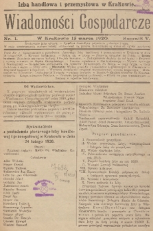 Wiadomości Gospodarcze. R. 5, 1920, nr 1