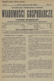 Wiadomości Gospodarcze : tygodnik informacyjny poświęcony sprawom handlowym, przemysłowym i gospodarczym. R. 6, 1922, nr 9