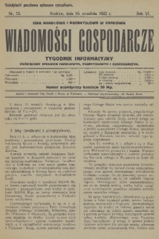 Wiadomości Gospodarcze : tygodnik informacyjny poświęcony sprawom handlowym, przemysłowym i gospodarczym. R. 6, 1922, nr 12