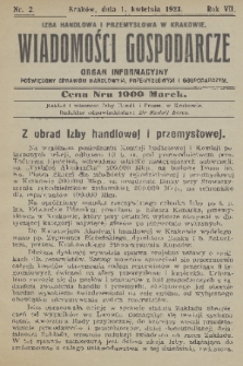 Wiadomości Gospodarcze : tygodnik informacyjny poświęcony sprawom handlowym, przemysłowym i gospodarczym. R. 7, 1923, nr 2