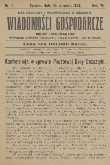 Wiadomości Gospodarcze : tygodnik informacyjny poświęcony sprawom handlowym, przemysłowym i gospodarczym. R. 7, 1923, nr 5