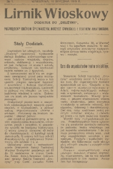 Lirnik Wioskowy : dodatek do „Drużyny” : poświęcony chórom śpiewaczym, muzyce swojskiej i teatrom amatorskim. 1919, nr 1