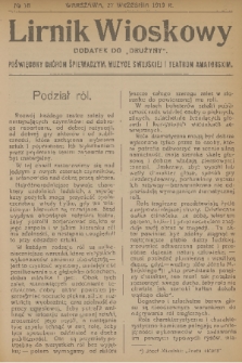 Lirnik Wioskowy : dodatek do „Drużyny” : poświęcony chórom śpiewaczym, muzyce swojskiej i teatrom amatorskim. 1919, nr 18