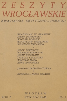 Zeszyty Wrocławskie : kwartalnik krytyczno-literacki. R. 2, 1948, nr 1