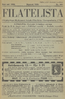 Filatelista : oficjalny organ Międzynarod. Związku Filatelistów i Korespondentów „Unja”. 1932, nr 107