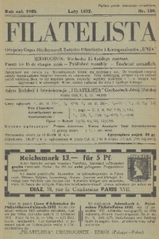 Filatelista : oficjalny organ Międzynarod. Związku Filatelistów i Korespondentów „Unja”. 1932, nr 108