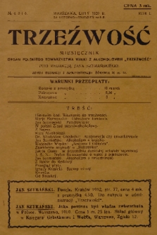 Trzeźwość : miesięcznik : organ Polskiego Towarzystwa Walki z Alkoholizmem „Trzeźwość”. R. 1, 1919, nr 4, 5 i 6